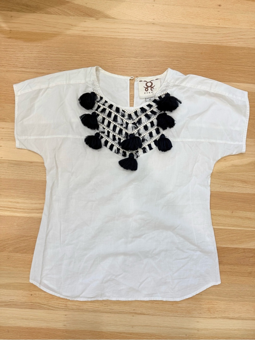 Figue White and Black Tassel Top Size XS